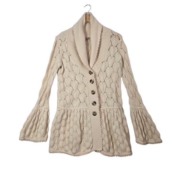 Diane Von Furstenberg 100% Wool Joelle Cardigan sz M Ivory Button Front Bell Slv - Picture 1 of 16